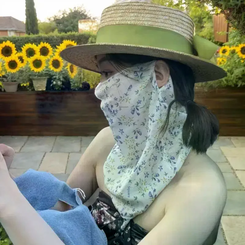 Flowers Summer Sunscreen Mask Full Face Ultraviolet Female Thin Section Cover Face Veil Mask Neck Neck Protector