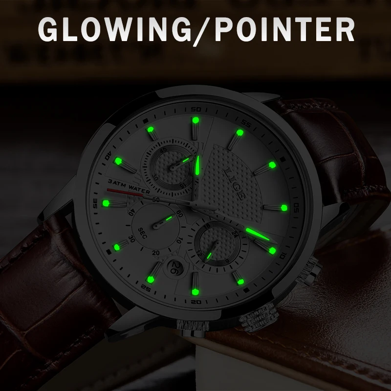 2024 LIGE أفضل ساعة رجالي فاخرة عادية الأعمال ساعات كوارتز رجال موضة ساعة يد جلدية مقاوم للماء ساعة الذكور Reloj Hombre