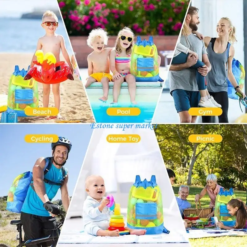 090B Beach Bag Large Mesh Beach Backpack Durable Adjustable Shoulder Strap