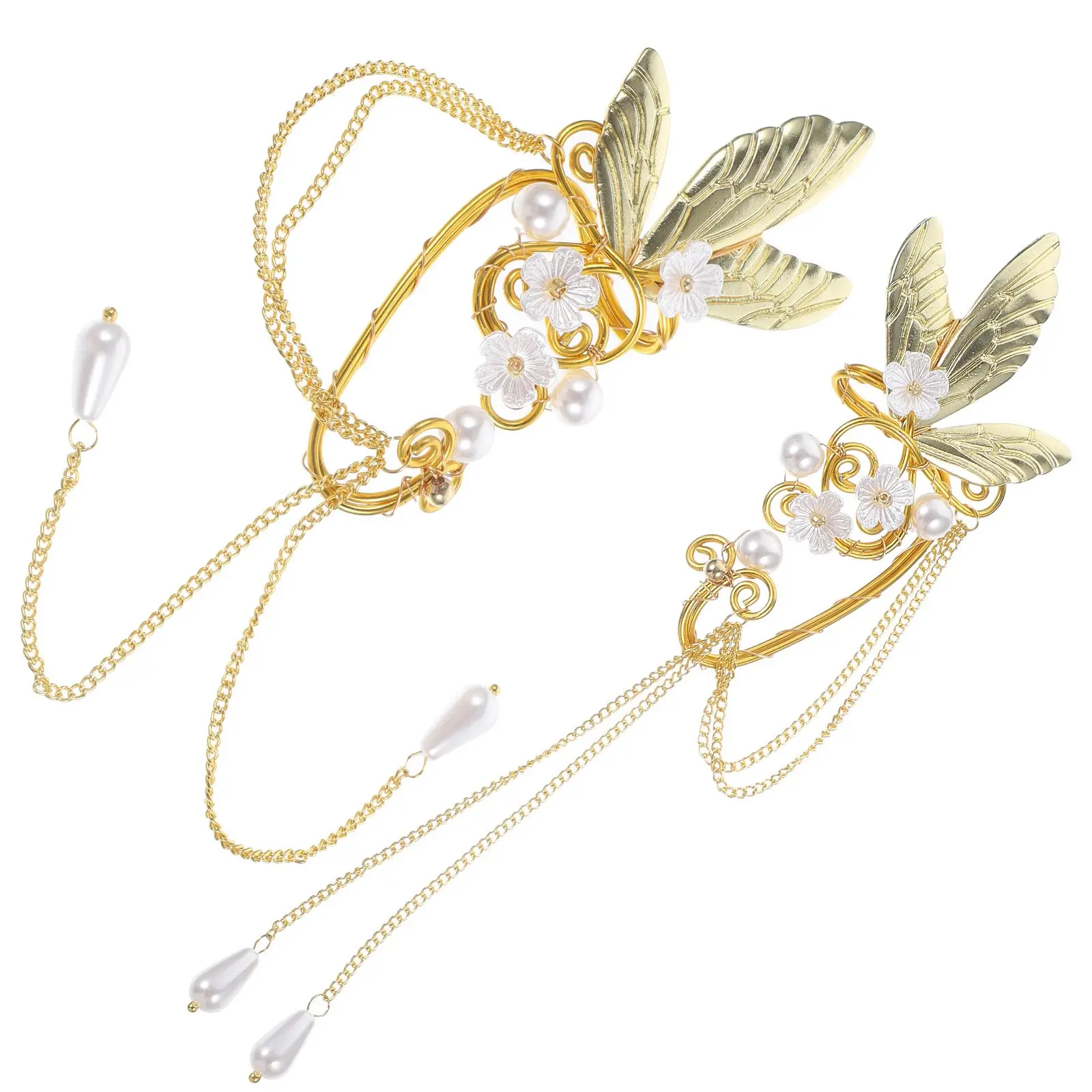 

2 Pcs Butterfly Wing Tassel Ear Clips Non Piercing Dangle Earrings for Women Girls Gift Occasion Metal Hair Accessories