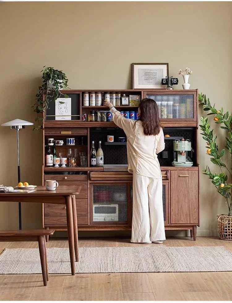 Nordic simple solid wood black walnut side locker, multi-layer storage simple kitchen multi-functional split