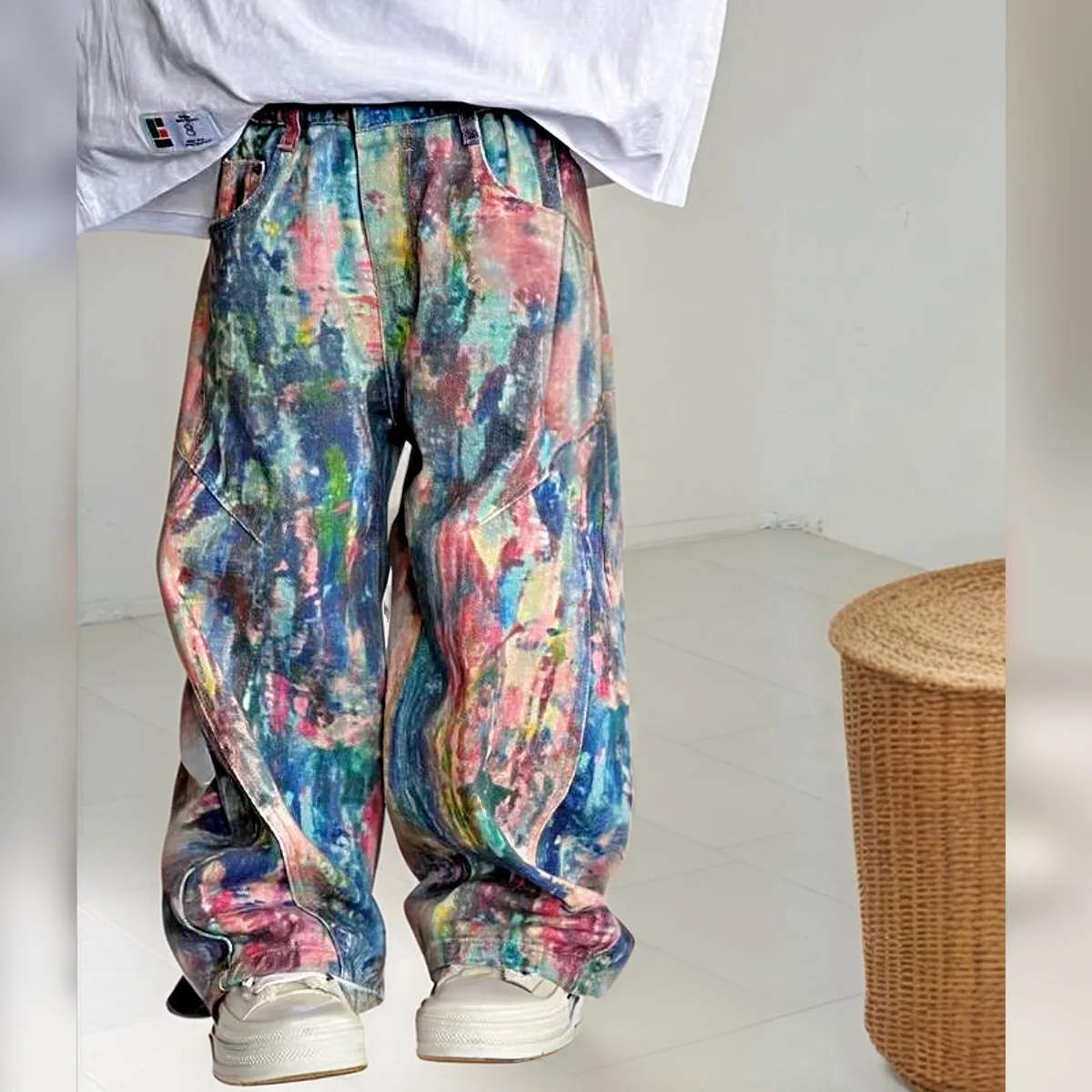 Street Style Kids Painting Baggy Jeans For Boys Fashion Hip Hop Printed Oil Denim Pants Teenage Child Streetwear Jeans Trousers