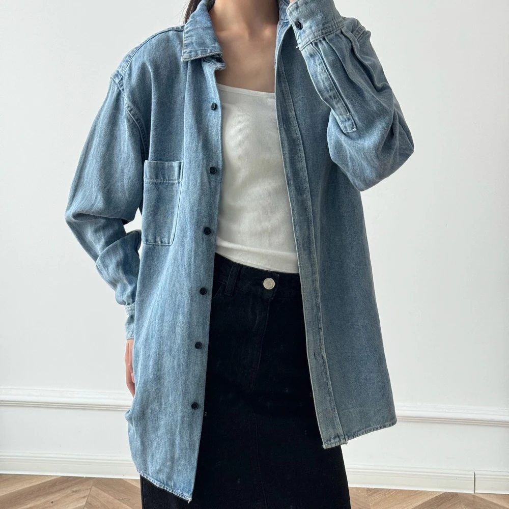

Blue Linen Denim Shirt Jackets for Women