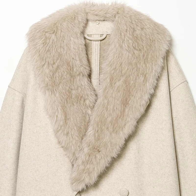 Mulheres jaqueta de lã 2025 outono inverno gola de pele manga longa casaco feminino cinto solto feminino casual outerwear retro senhora topos