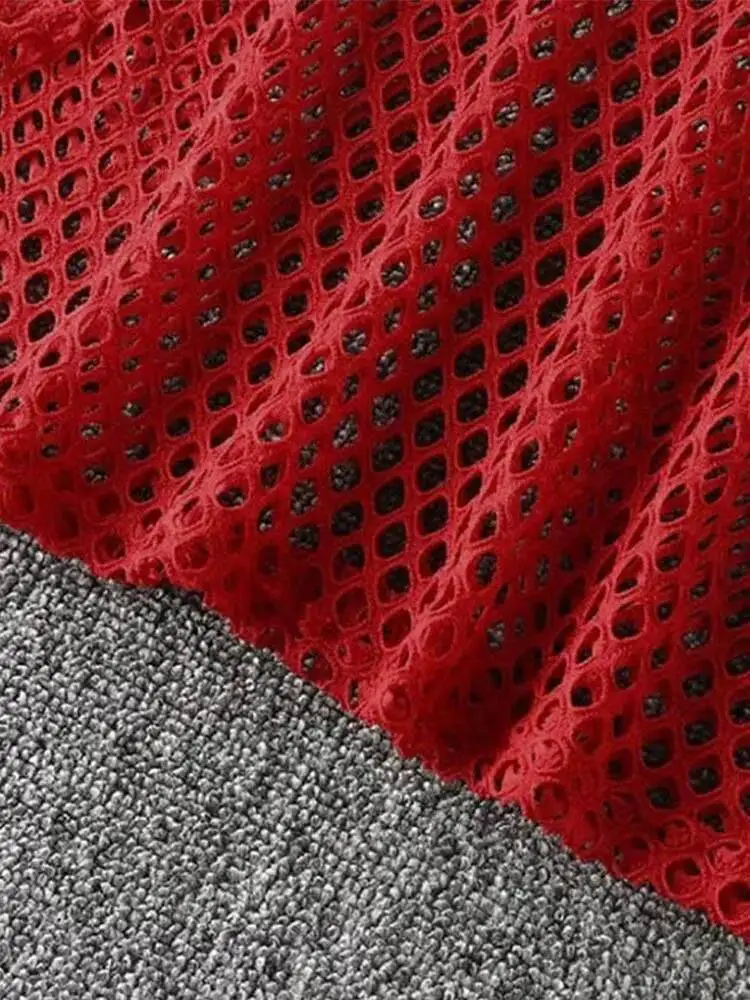 Sexy preto vermelho oco para fora colheita topo malha t camisa feminina solta moda verão básico topos para mulher fishnet camisa