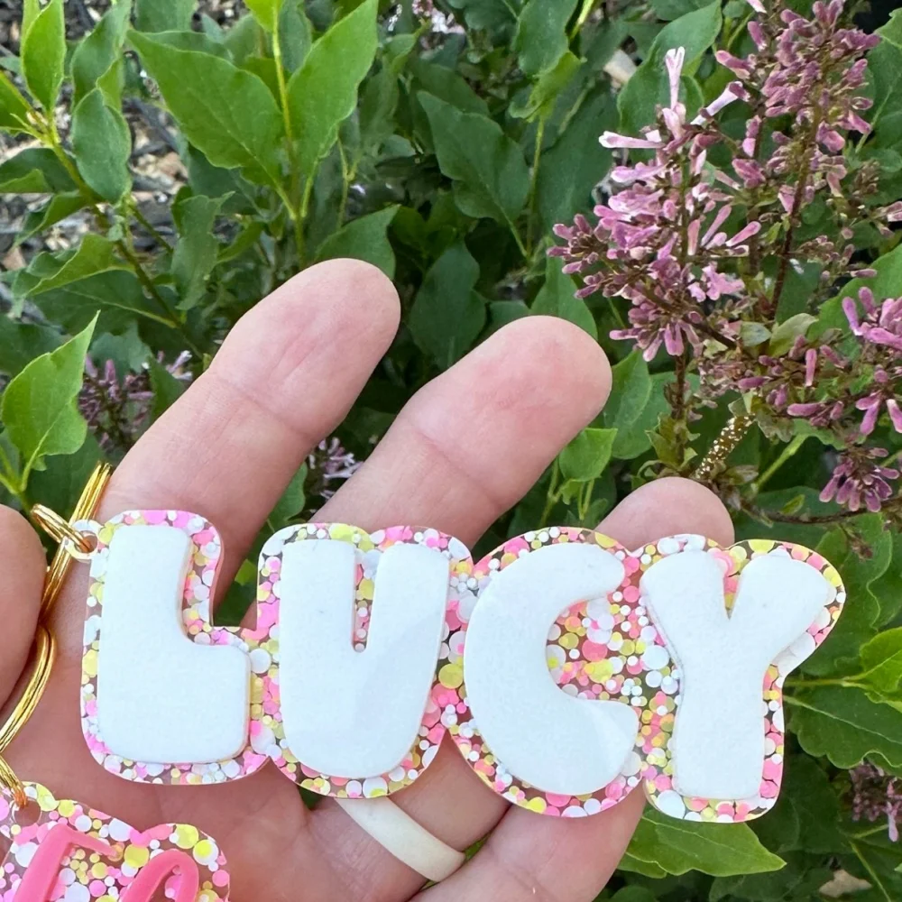 Name Keychain, Acrylic Tag, Personalized Name Clip, Backpack Keychain, Diaper Bag Tag,