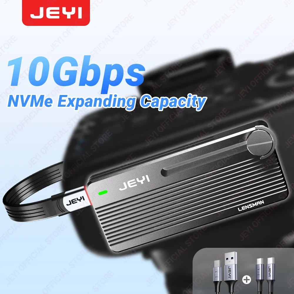 JEYI M.2 NVMe SSD Enclosure with Camera Mounting Screw, USB 3.1 Gen2 10Gbps Transfer Camera Footage, Compatible with PC, phone