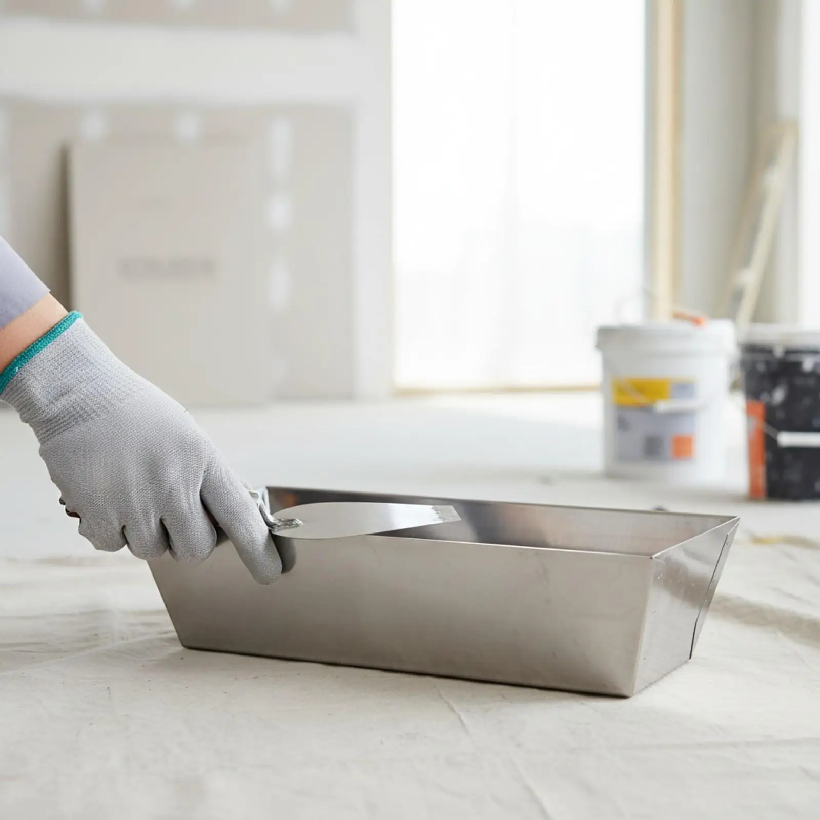 Premium 430 Stainless Steel Cement Trowel Pan for Plaster and Patching Compound Mixing Rigid Construction Mud Box
