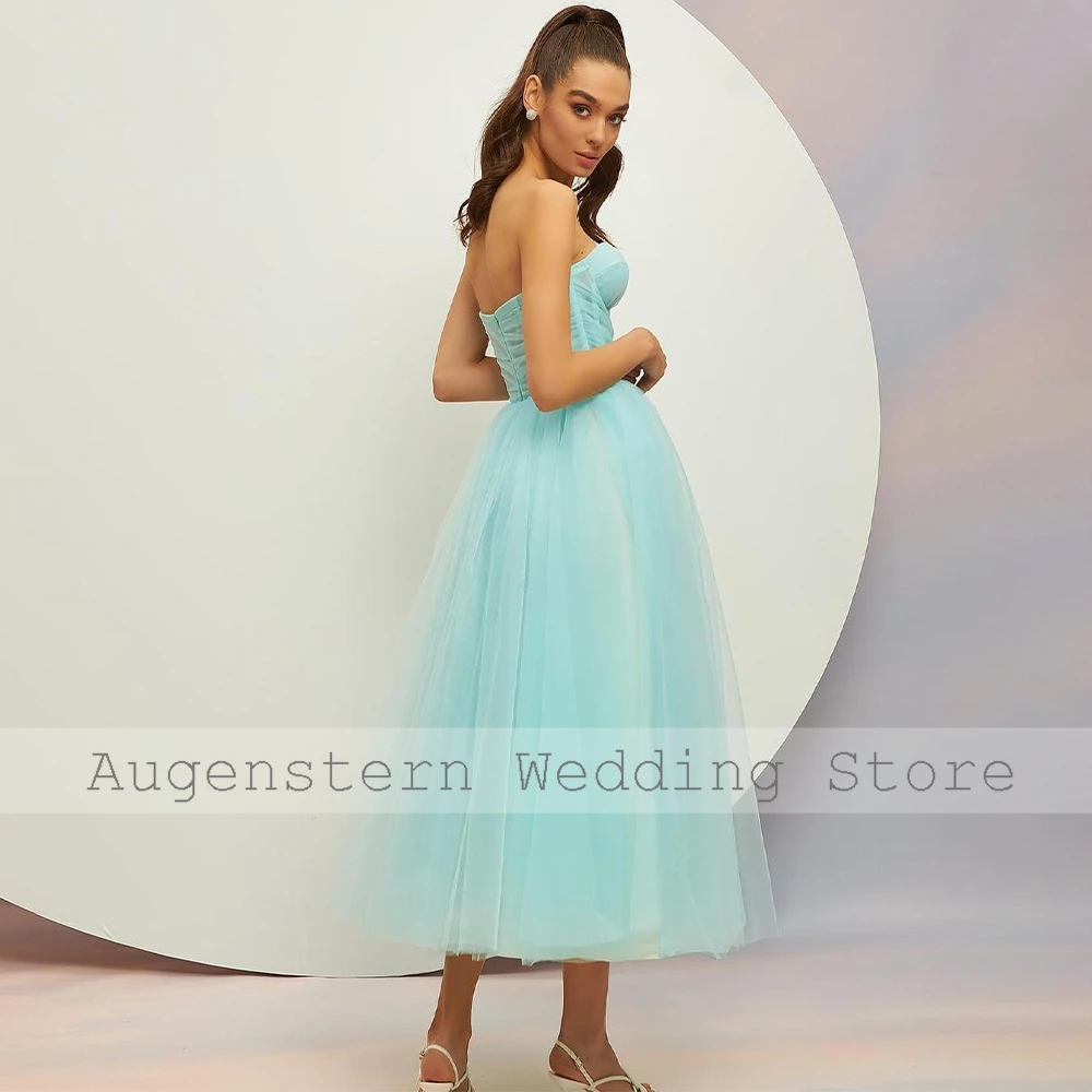 Mint Tulle Cocktail Dresses Sweetheart A Line Sleeveless Homecoming Dress for Youth Backless Tea Length Gradusation Gonws Midi