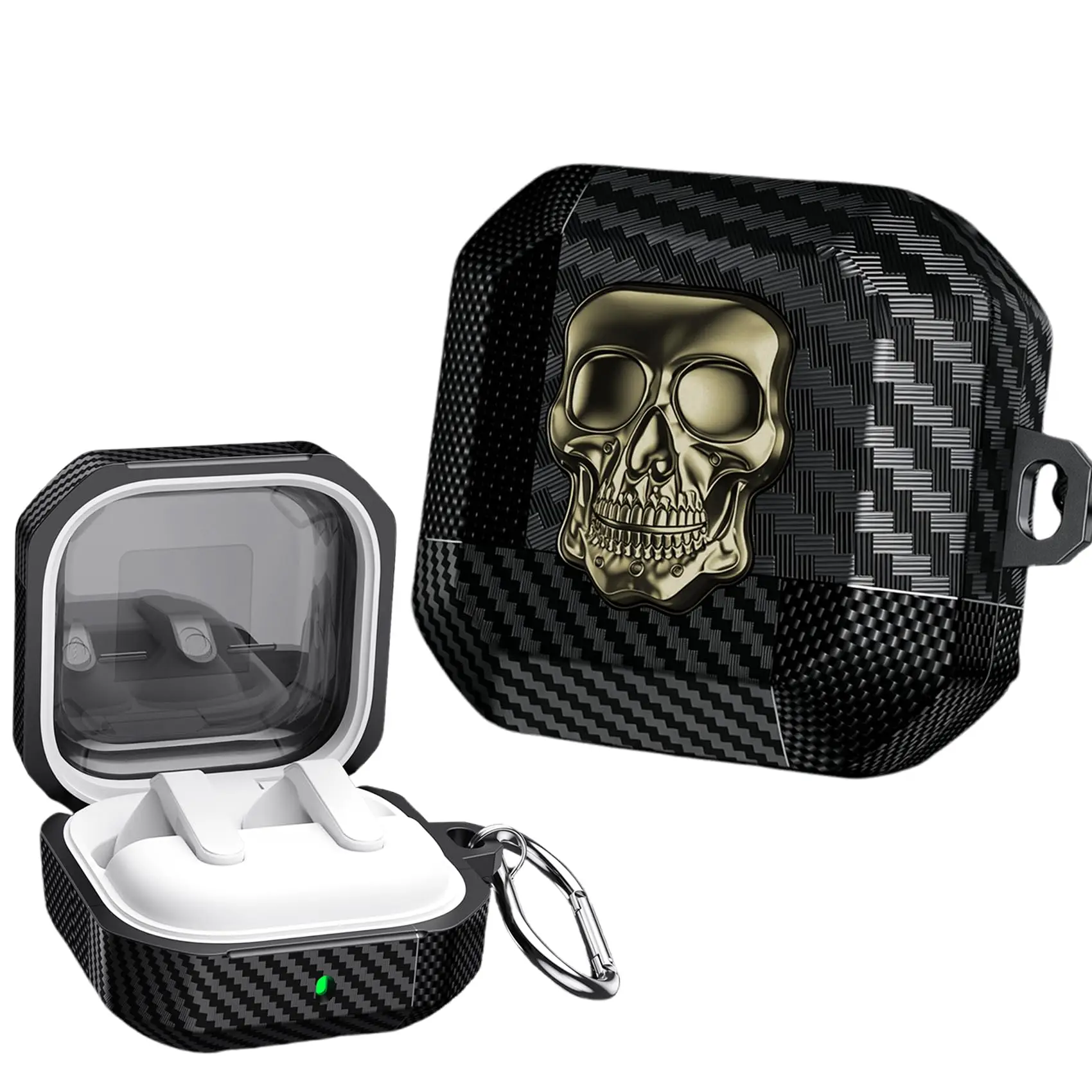 Totenkopf-Hülle für Samsung Galaxy Buds 4/Buds 4 Pro, Kohlefaser, stoßfeste Hartschale, lustiger, cooler Skelett-Stil für Galaxy Buds 4
