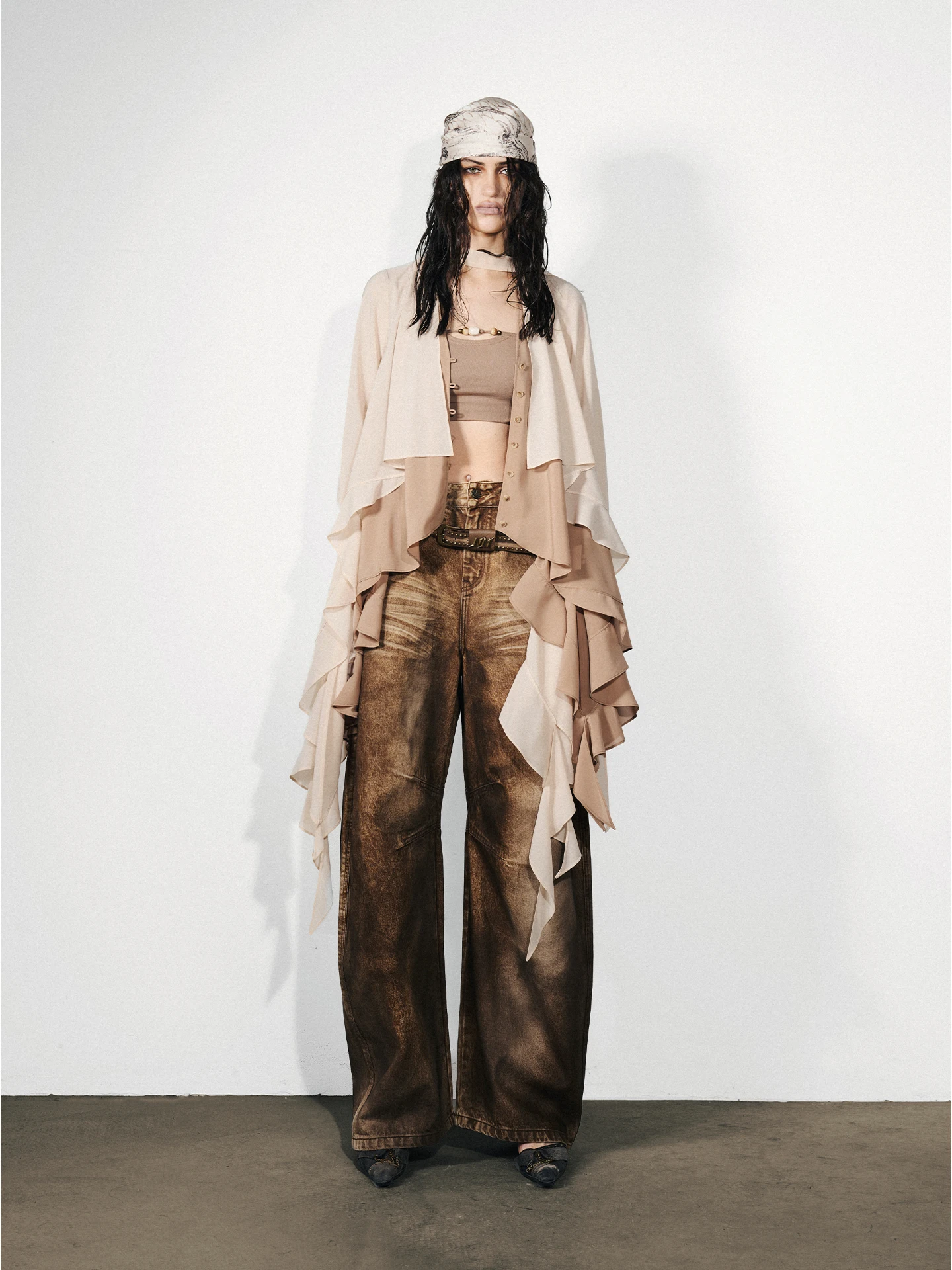 

NORTH NODE Splicing Asymmetrical Chiffon Shirt Long Sleeve Layered Hemline Original Design Loose Fit Women's Shirt