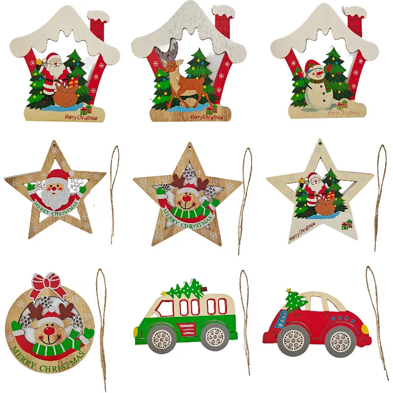 12PCS Wooden Christmas Tree Hanging Xmas Pendants 2022 Christmas Decor for Home Noel Natal Gifts New Year Decor 