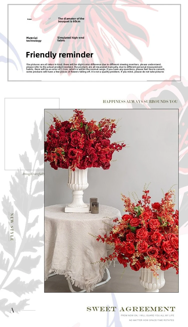 60cm Rote Jasmin-Kunstblumenkugel, Hochzeitsbühnen-Mittelstück, Künstliche Blumensphäre, Schaufensterdekoration, Event-Party-Großhandel – Detail 6
