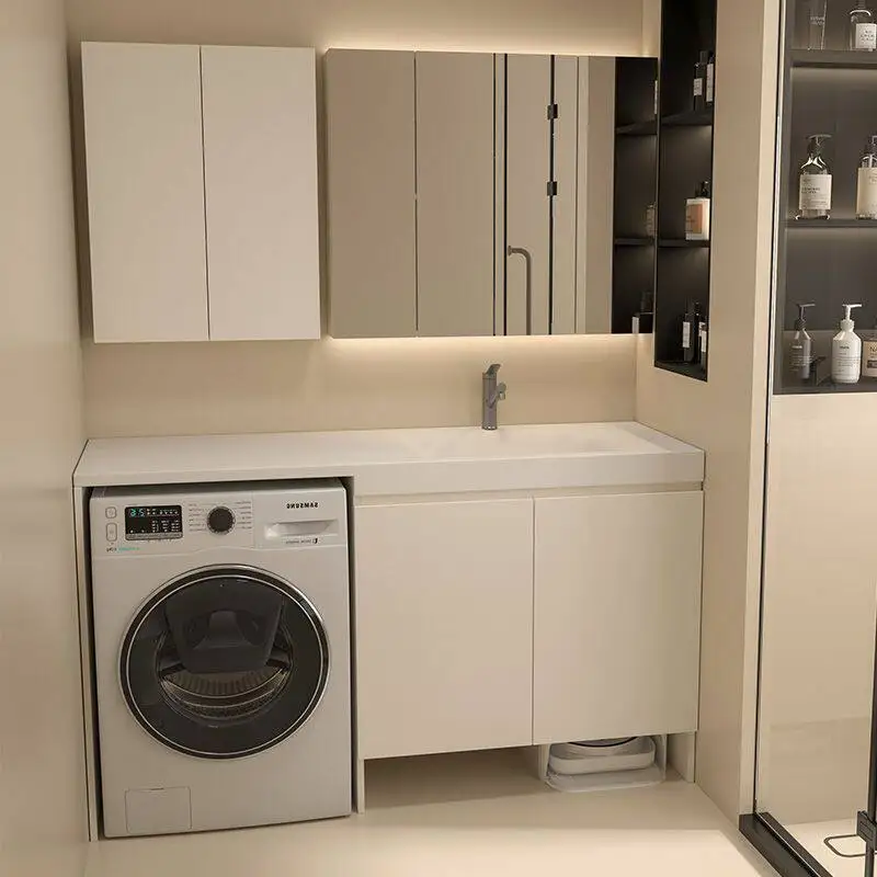 

Balcony washing machine bathroom cabinet, rock slab hot bending integrated basin combination, bathroom hand washing basin
