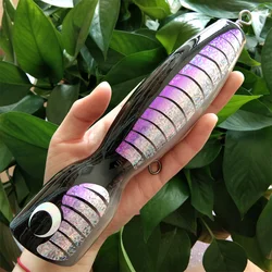 Swolfy 1pc Fishing Bait Saltwater Popper Big Game Topwater Lure Wood Pencil Bait Fishing Lure for GT Tuna