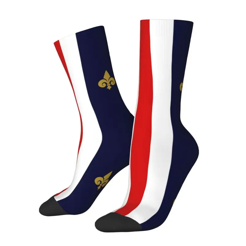 Custom Fun Men's Vintage Fleur De Lis France Flag Dress Socks Unisex Warm Breathbale 3D Print Luxury Sacred Flower Crew Socks