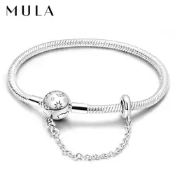 MULA Silver Plated Star Clasp Snake Chain Charm Bracelet Fit Charms Beads Making