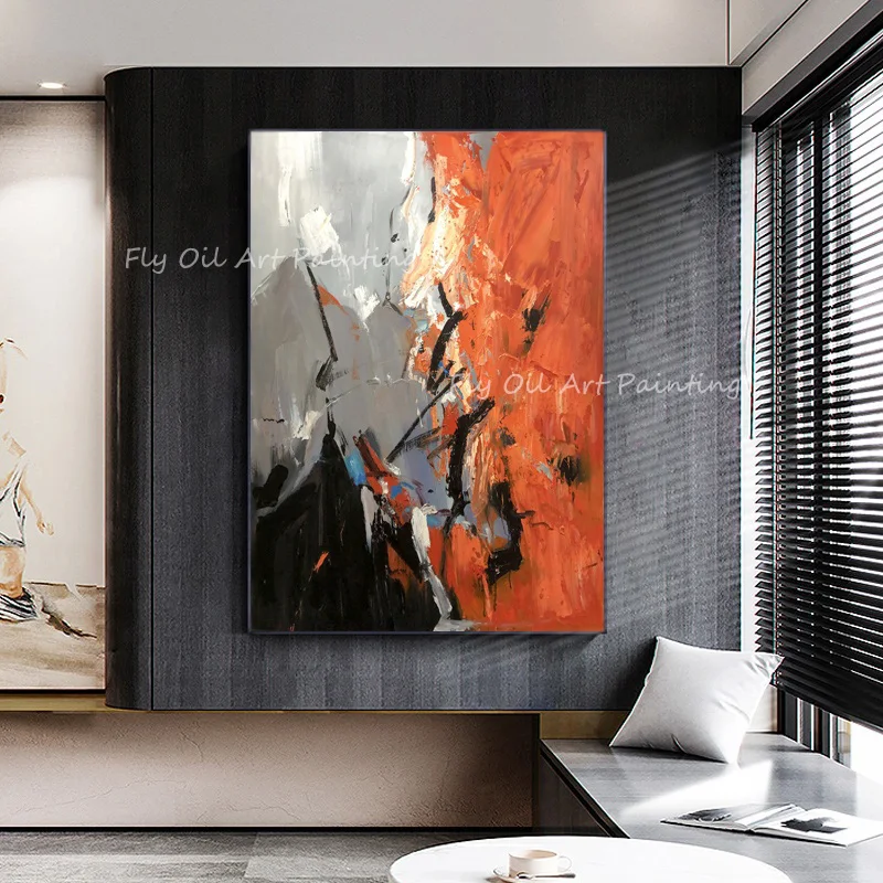 Heavy thick orange grey canvas 100% Handmade knife landscape oil paintings For Living Room Home Decoration as a gift no frame