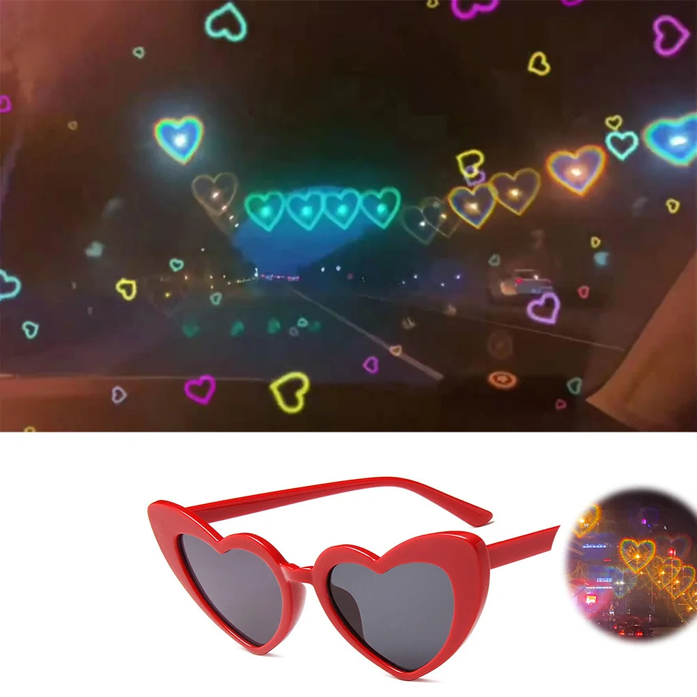 Lunettes de soleil en forme de cœur à effet spécial Love, lunettes de soleil à diffraction de cœur, regarder les veilleuses devenir un effet spécial Love Fashion