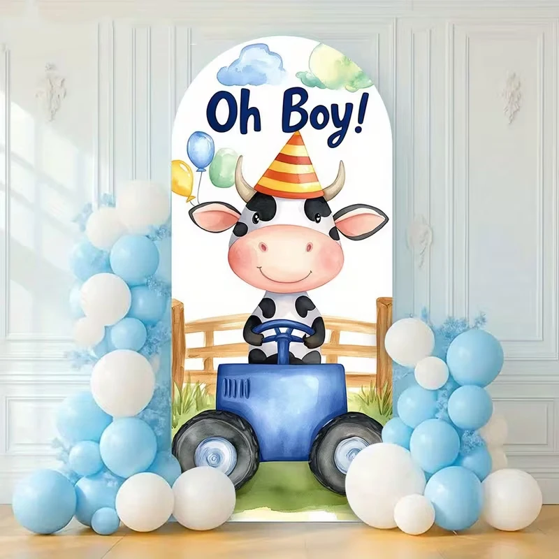 

LS Custom 2-Sided Farm Theme Animals Balloon Kids Birthday Party Baby Shower Cover Chiara Arch Background Decor Backdrop