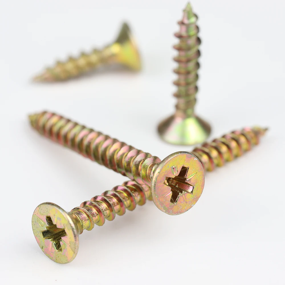Cross Flat Head Construction Self Tapping Screws Yellow Zinc Plated M3 M3.5 M4 M5 M6 Phillips Wood Screws For Cabinet Fiberboard