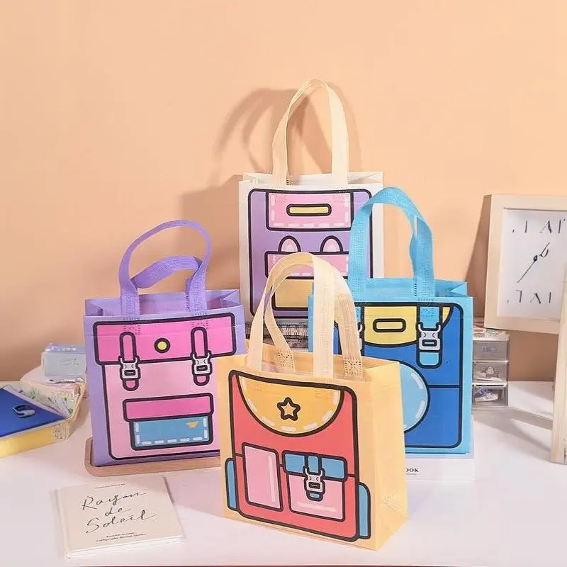 5 Stück niedliche Cartoon-Tragetaschen aus Vliesstoff in Dopamin-Farben, wiederverwendbare Handtasche, Geschenkverpackung für Kinder, für Partys, Feiertage und den täglichen Gebrauch – Detail 11