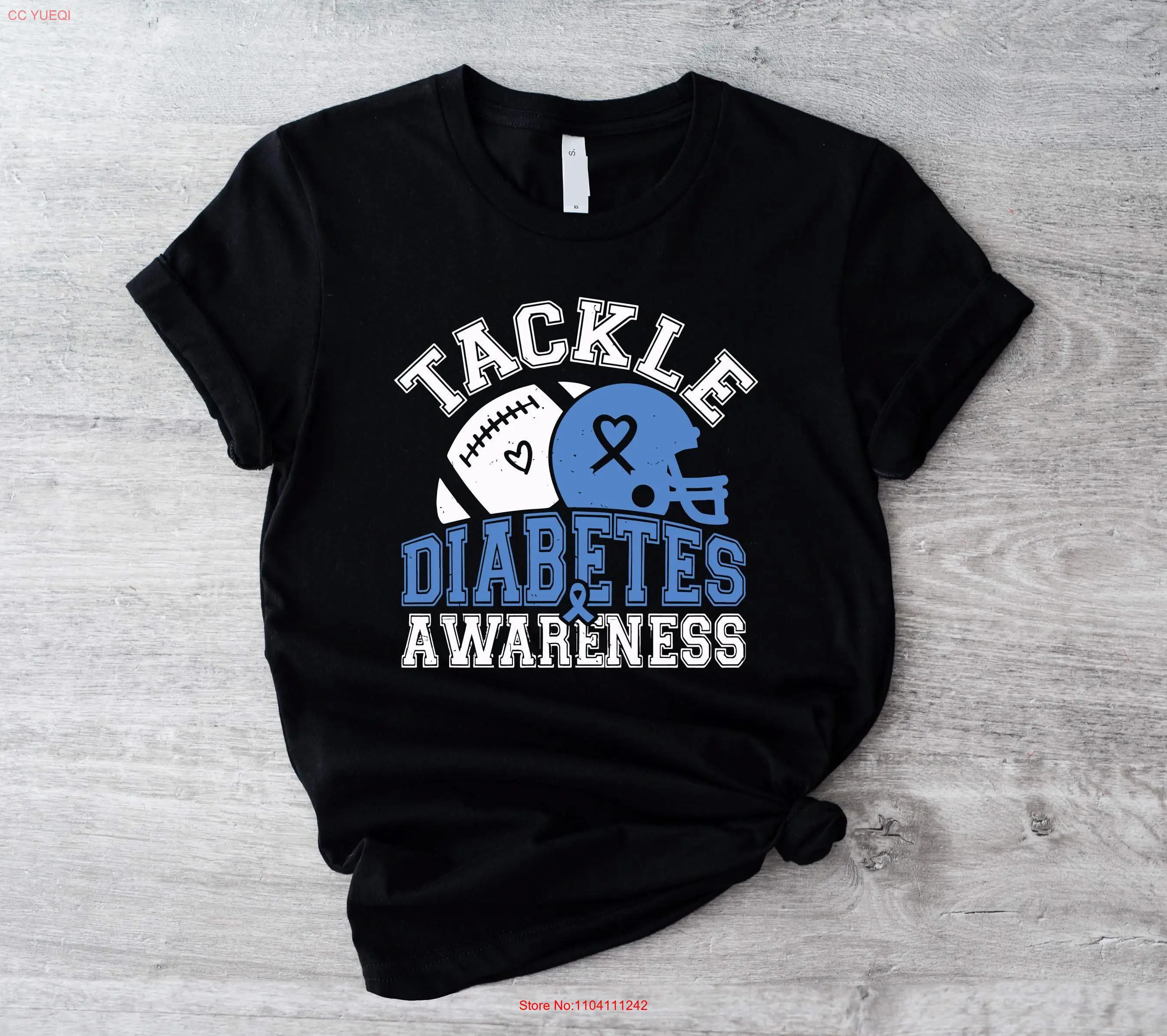 

Tackle Diabetes Awareness T Shirt Month Blue Ribbon Support For Diabetic long or short sleeves
