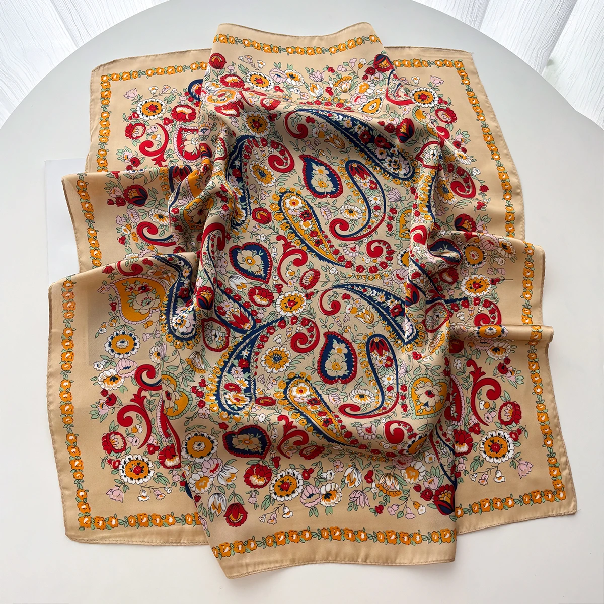 Imitation Silk Scarves Paisley Printed Square Scarf For Women Bandanas Luxury Hijab Neckerchief Elegant Beach Shawl Wraps