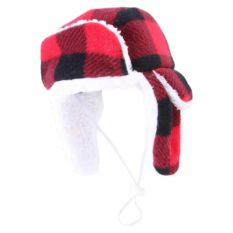 Red Dog Hat Winter Hat Pet Hat Dog Beanie Dog Ear Warmer Pet Headwear Cat Hats Red Plaid Christmas Beanie for Dogs Cats