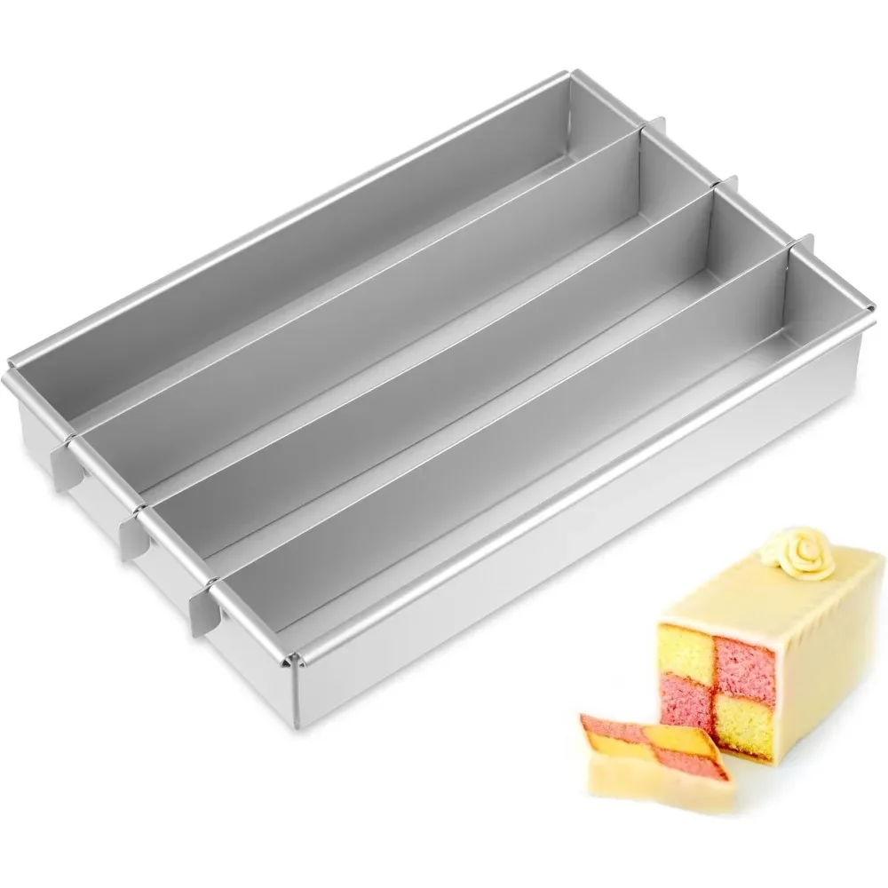 Non-Stick Adjustable Rectangular Battenberg Baking Cake Mould Aluminium Alloy Dessert Bread Pan with Dividers DIY Baking Supply