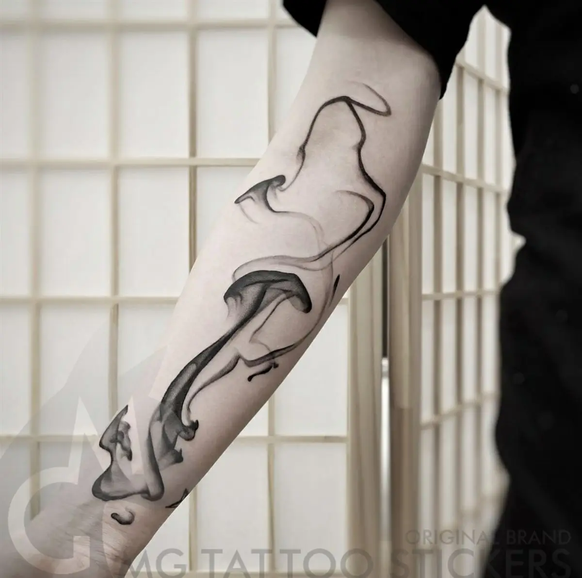 

Black Ink Smog Tattoos Lasting Waterproof Tattoo Stickers for Woman Man Vintage Arm Thigh Temporary Tattoos Arm Line Fake Tattoo