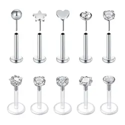 16G Push In Threadless Flat Back Earrings Stud for Tragus Cartilage Helix Conch Earlobe Lip Labret Piercing Jewelry