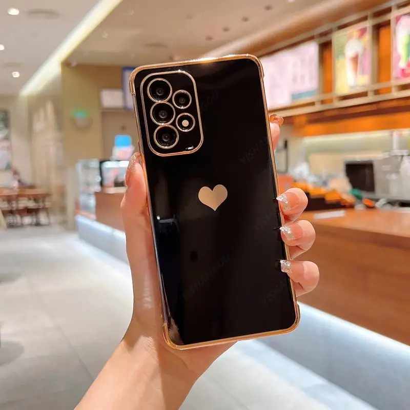 Luxury Plating Case For Samsung Galaxy A18 A17 A57 A55 5G S23 S24 FE S26 S25 S24 Ultra Love Heart Pattern Silicone Soft Cover