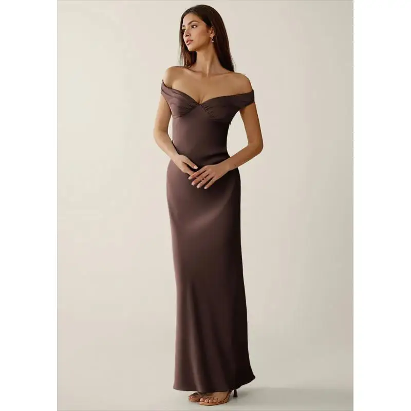 Cswdocy Elegant Mermaid Bridesmaid Dress Off Shoulder Ruched Open Back Satin Evening Dress Bridesmaid Wedding Guest Formal 2026