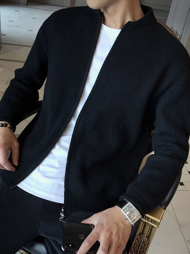 Autumn Winter New Style Men's Casual Pure Color Knitted Cardigan Jacket Versatile Simple Sweater Knitted Shirt Trendy