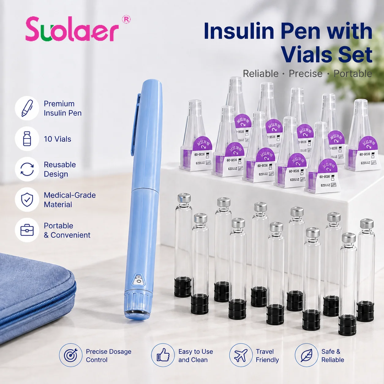 Reusable Insulin Pen Injector with 10PCS 3ml Cartridges and tips Set, Portable Insulin Injection Pens Peptide Pen Dose Control