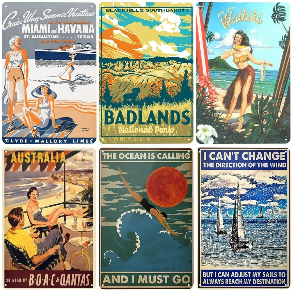 She Lived señal de Metal de paisaje, decoración Vintage para el hogar, Bar, cafetería, playa, decoración de pared, Hawaii, Australia, pintura de estaño, ZSS102