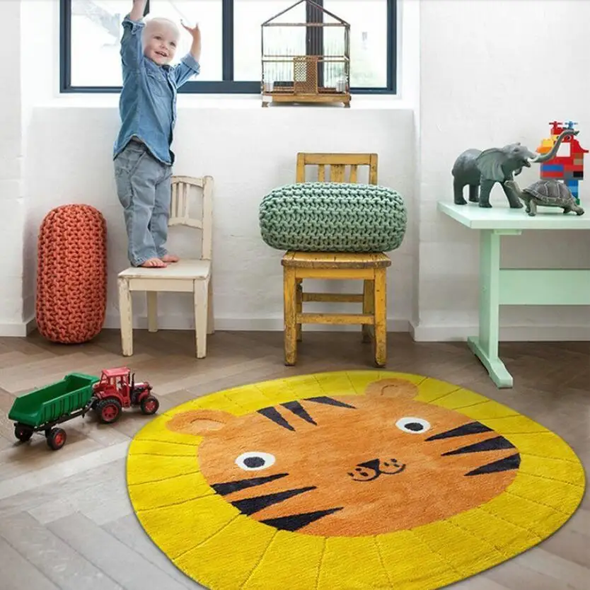 New INS Nordic Cartoon Mat for Children Baby Play Mat Round Carpet Lion Playmat Newborn Photography Props Living Room Rug Tapis
