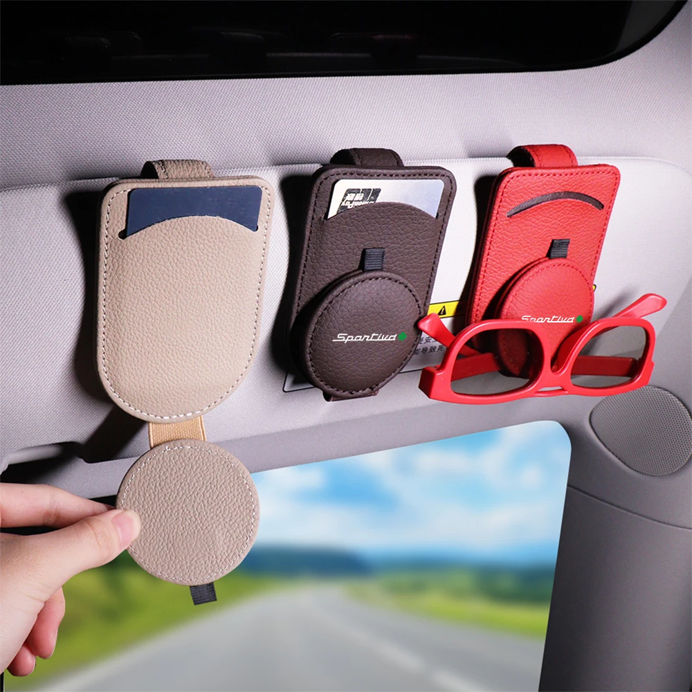 1pc Sun Visor Mount Glasses Clip Car Sunglasses Holder Leather Eyeglasses Case Storage Auto Accessories For Alfa Romeo Sportiva