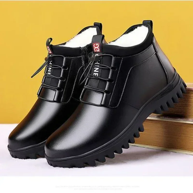 Men\'s Winter Leather Shoes New Fashion Plush Warm Comfortable Anti slip Business Cotton Shoes Outdoor Casual Snow Boots Vacation