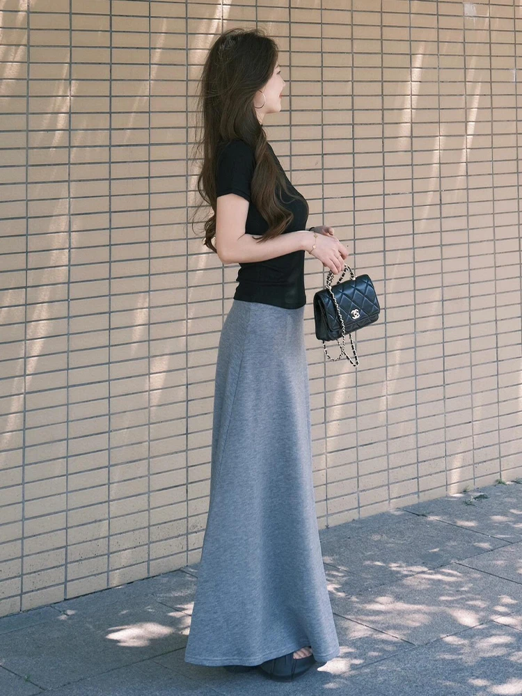 Été 2026 coréen Sle femmes Bla ort Sve t-shirt et jupe taille haute deux pièces ensemble doux Sle a-ligne Dr