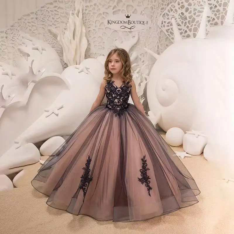 

2026 New Lace Flower Girl Dress for Girls Floor-Length Children's Formal Gown Puffy Birthday Performance Princess Dress