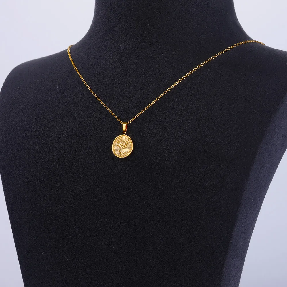 1Pcs Vintage Stainless steel Flowers Necklace For Women Gold Color Minimalist Romantic Couple Pendant Jewelry Gifts