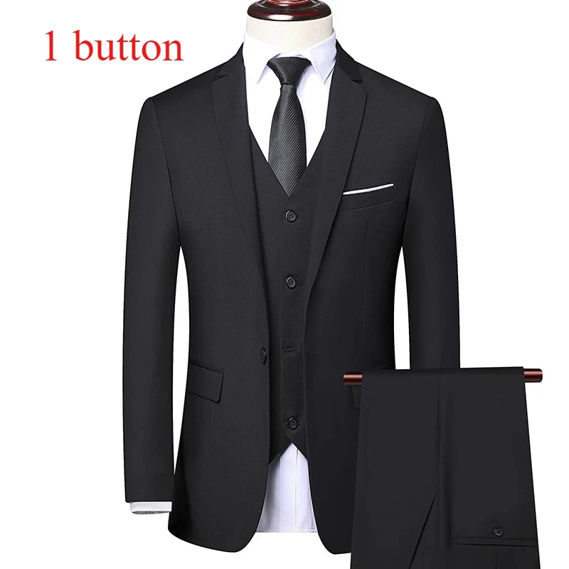 Costume (Blazer + Gilet + Pantalon) pour Homme, Style Britannique, Idéal pour Affaires, Cérémonies, 
