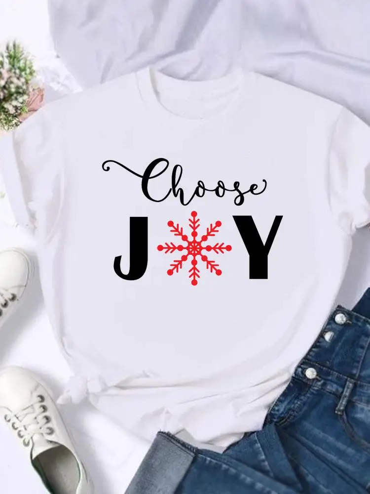 

Letter Snowflake Style Women Holiday Clothing Merry Christmas Fashion Female New Year T-shirts Shirt Print T Top Graphic Tee