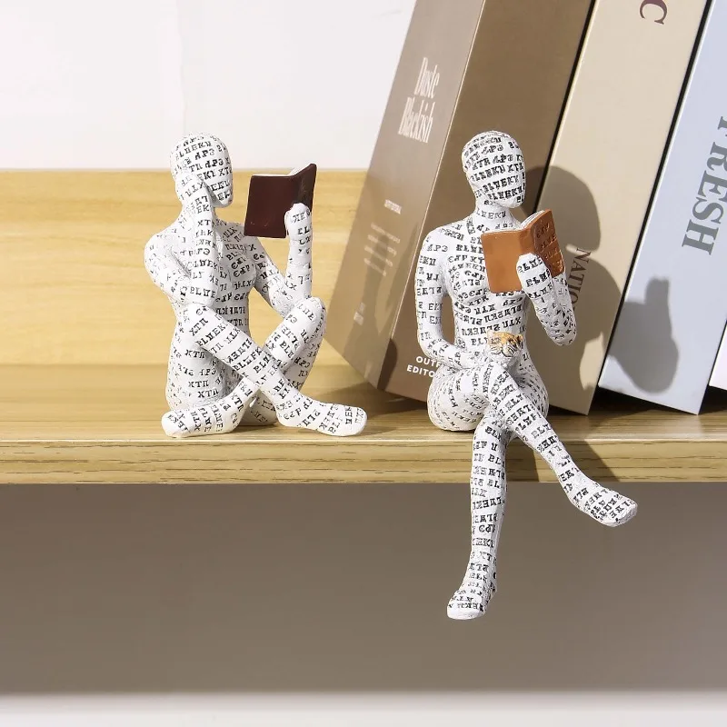 1pc Mini Reading Female Image Thinker Style Resin Art Sculpture Nordic Modern Minimalist Abstract Sculpture Desktop Decoration