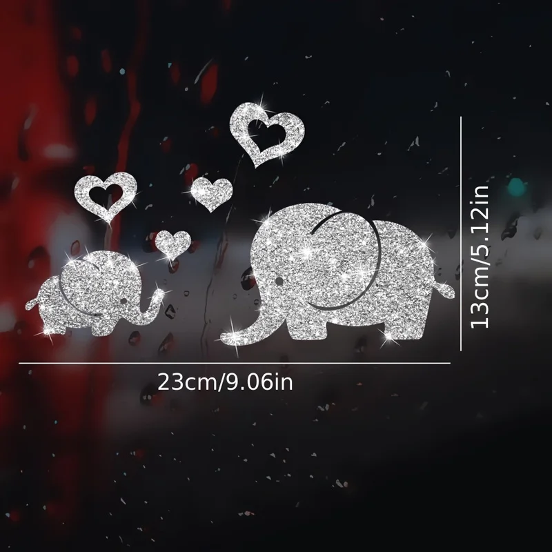 Heart-Shaped Elephant Wall Stickers That Sparkle, Perfect for Decorating Home Windows, Glass, Makeup Mirrors, Cottage Walls