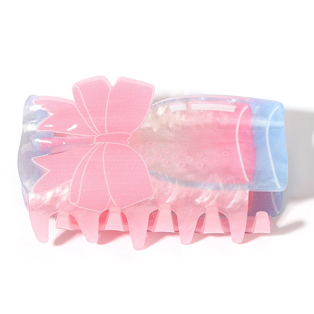 Sweet Pink Bowknot Bouquet Printed Acrylic Hair Claw Clip For Women Girls  Fashion Geometric Acrylic Party Hair Accessories