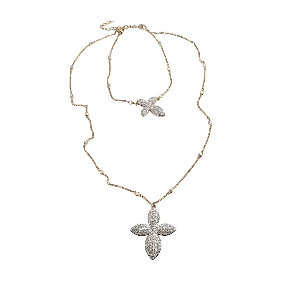 Retro Luxury Flower Cubic Zirconia Pendant Necklace Double Layer Stackable Rhinestone Clavicle Chain Fashion Ring Jewelry Gifts