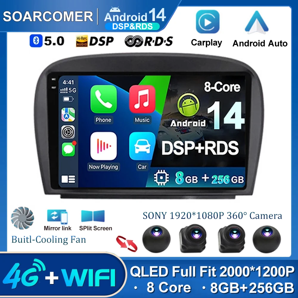 Android 14 For Mercedes SL R230 SL350 SL500 SL55 SL600 SL65 2001-2007 DSP 360 Camera GPS Navigation